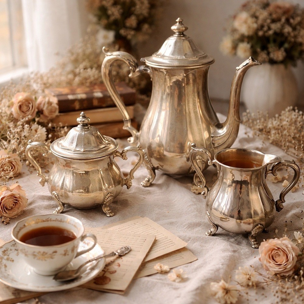 Antique Silverplate Tea Coffee Set Chippendale International Silver Co Sugar &