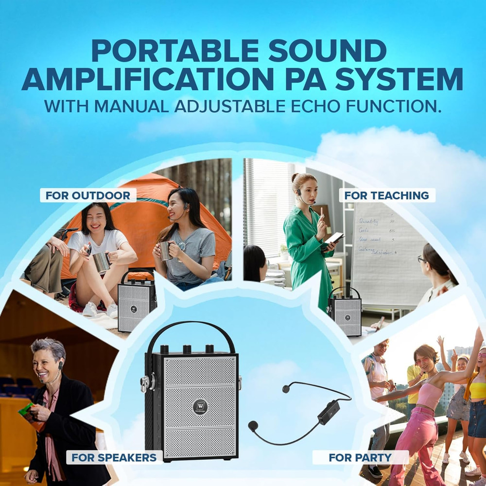 Bluetooth 5.3 Voice Amplifier with Wireless Microphone Headset,Personal Wireless