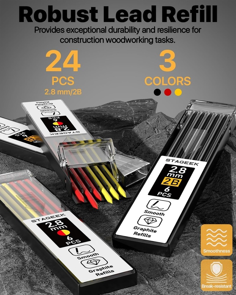 2PCS Carpenter Pencils with Sharpener Heavy Duty Woodworking Tools Mechanical...