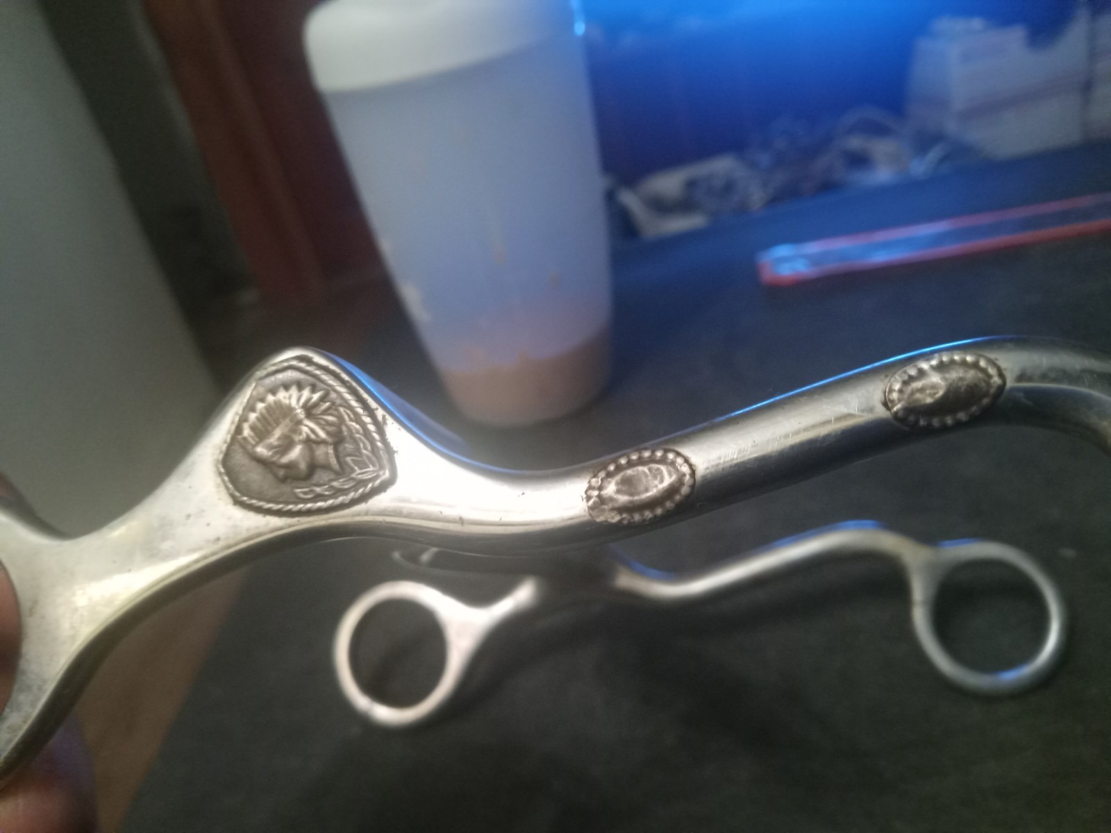 Used Pony Curb bit 4 3/4 in ported mouth native American conchos