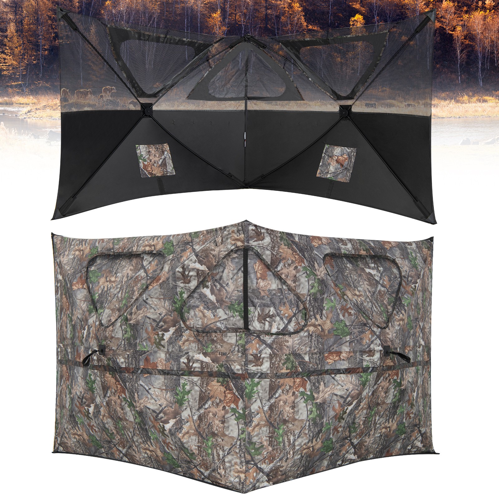 Turkey Hunting Ground Blind 2-Panel Pop Up Fence with 3 Shoot Through Ports