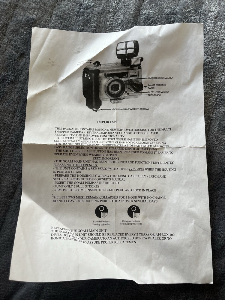 Working MacromaX FR-350 camera with Bonica multi snapper underwater camera kit
