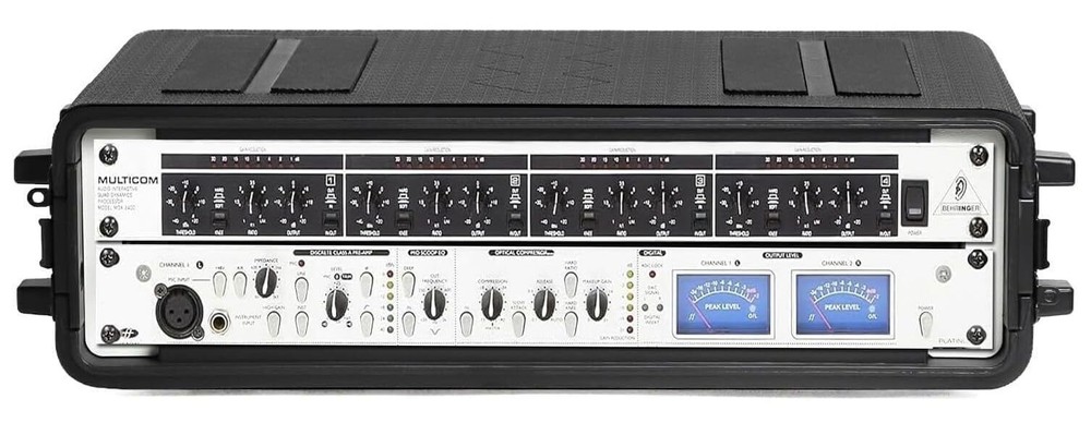 2U Rack Case 16" Depth, 19" Rackmount Flight Case with Microphone Compartments