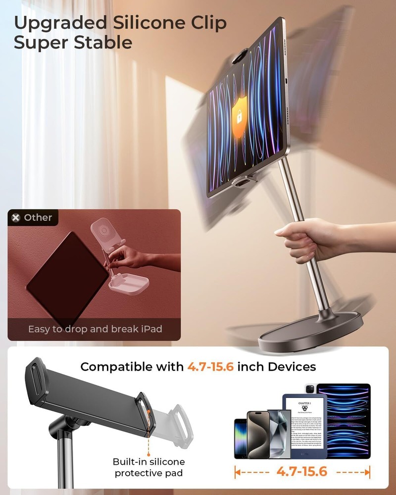 Height Adjustable Tablet Stand for Desk, Tablet Holder 360° Rotation