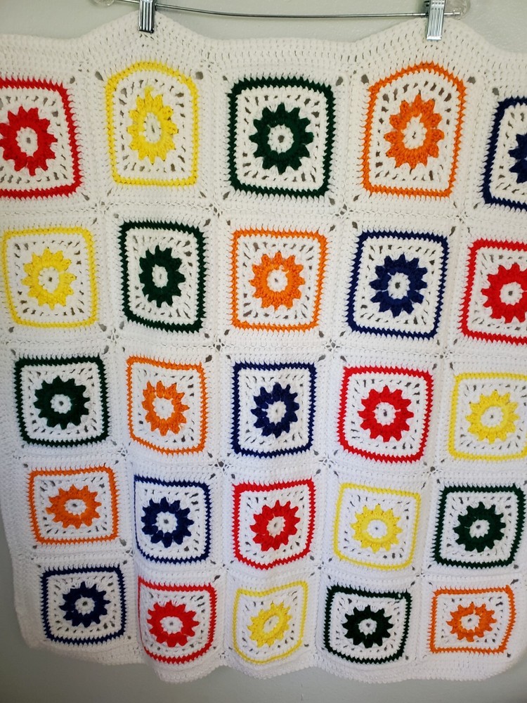 Small Handmade Crochet Blanket Multicolor Squares