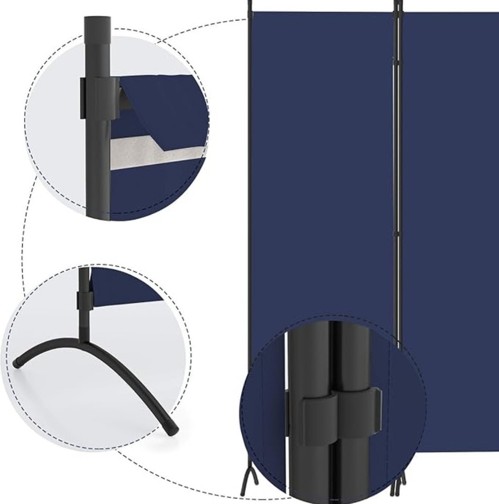 4 Panel Blue Room Divider With 5 Shoes For Stability