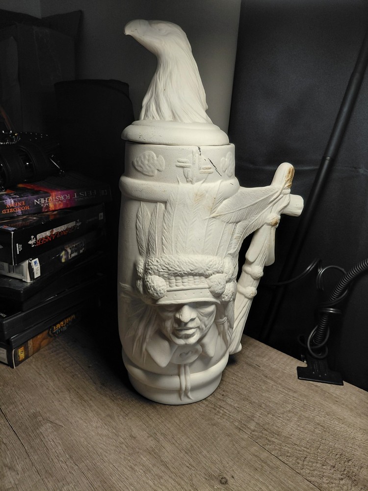 Ready-to-Paint Ceramic Beer Stein with Native American and Eagle Design