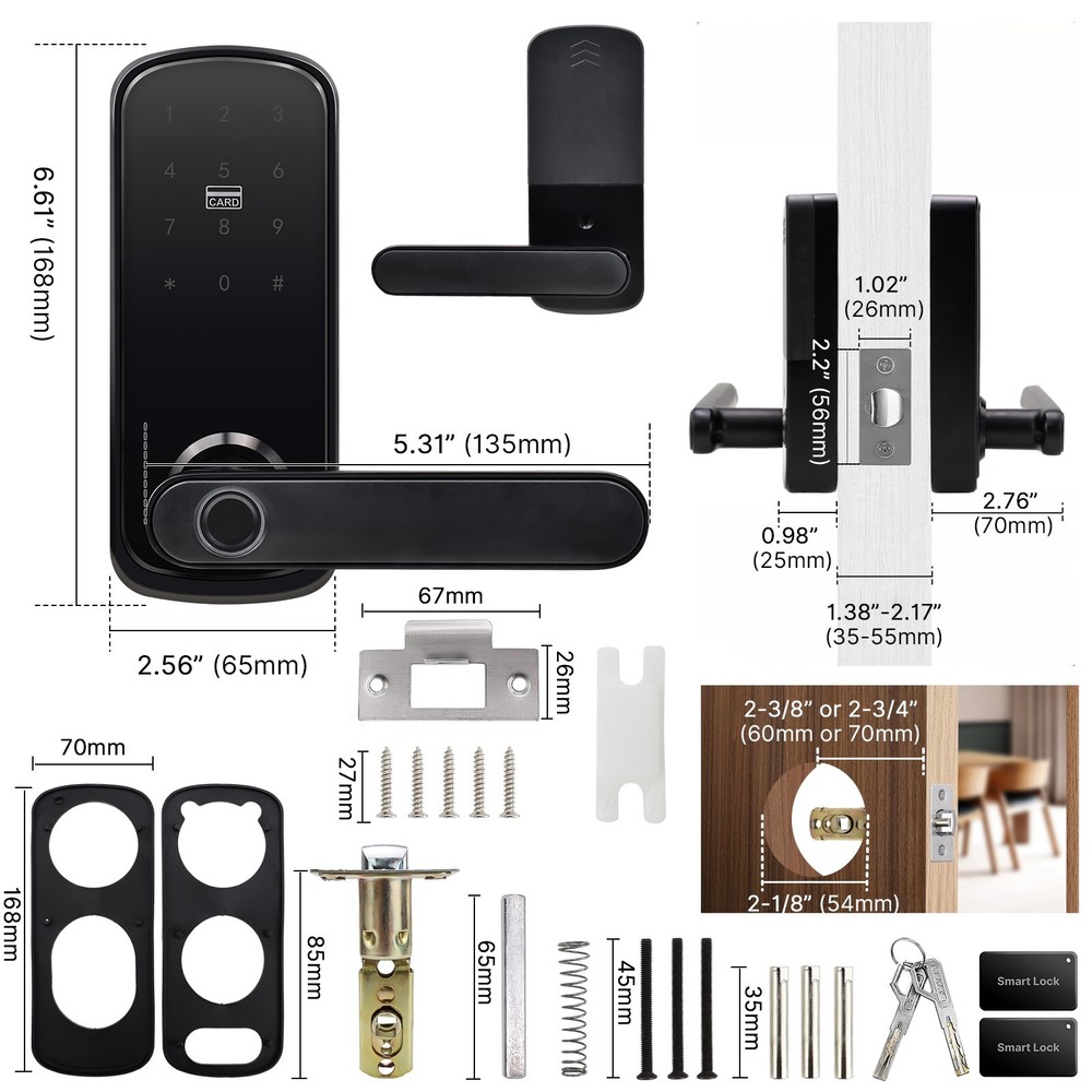 5-in-1 WiFi Smart Door Lock Fingerprint+IC+Code Passcode+Keys+APP Control Unlock