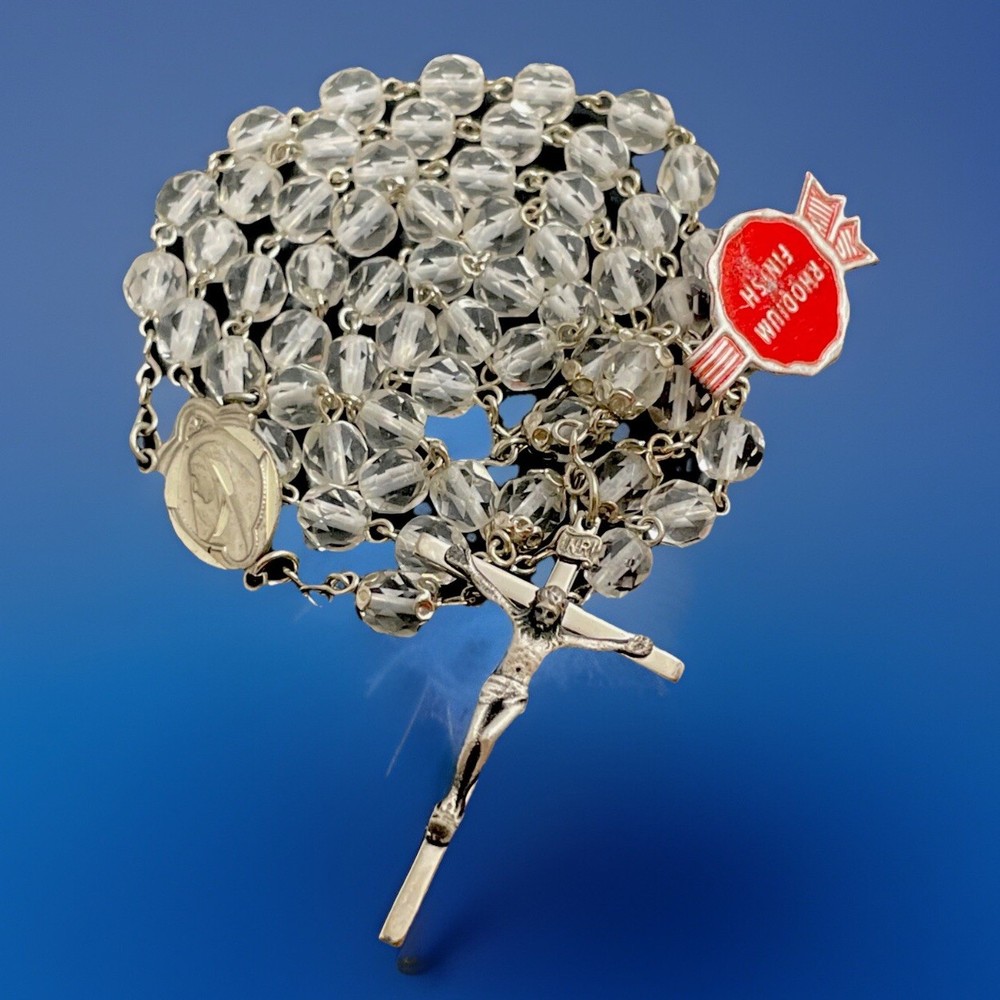 Vintage Catholic Sterling Silver & Crystal 5 Decade Rosary With Tag