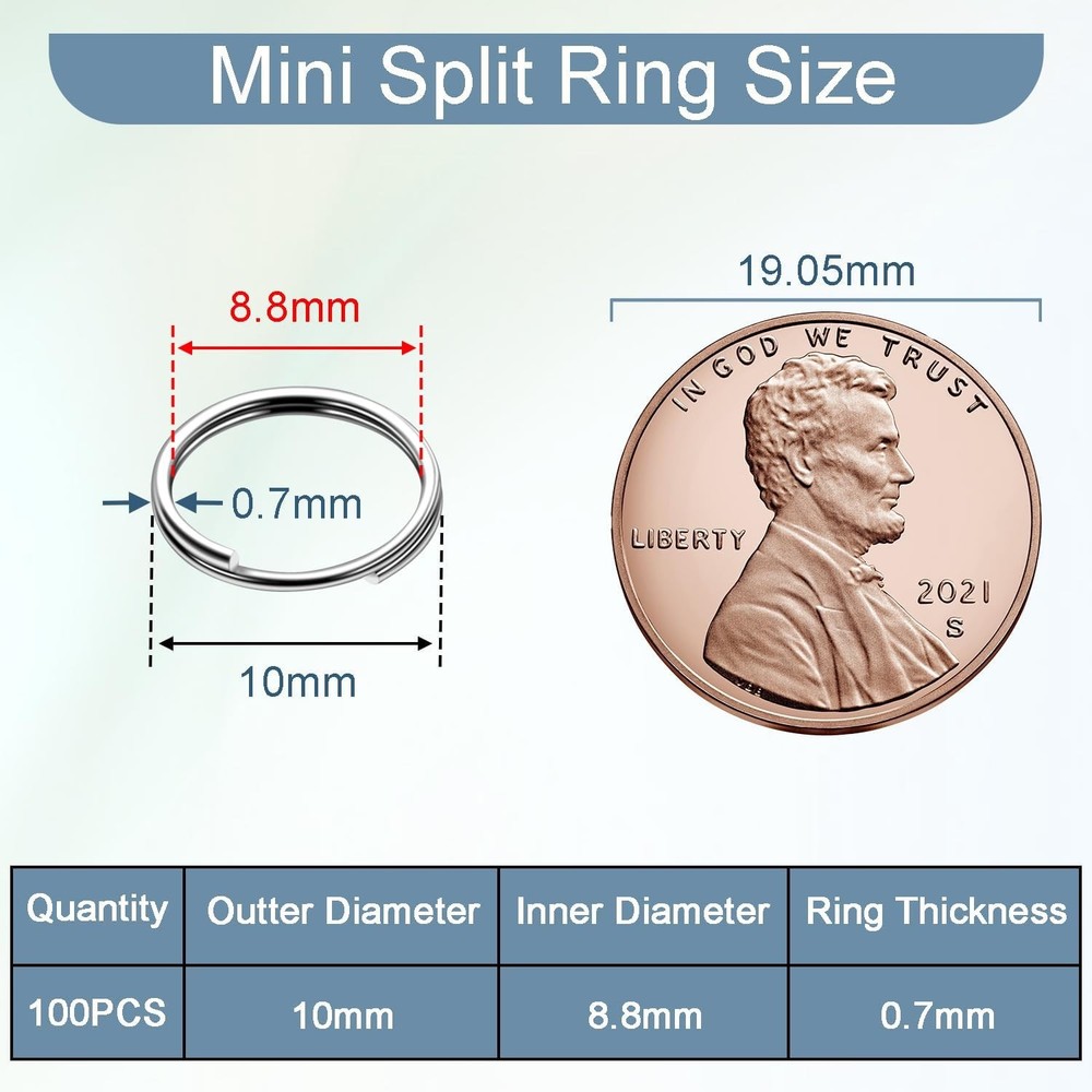 Silver 100pcs 10mm Mini Split Ring Keychains Jewelry Crafts Split Jump Rings