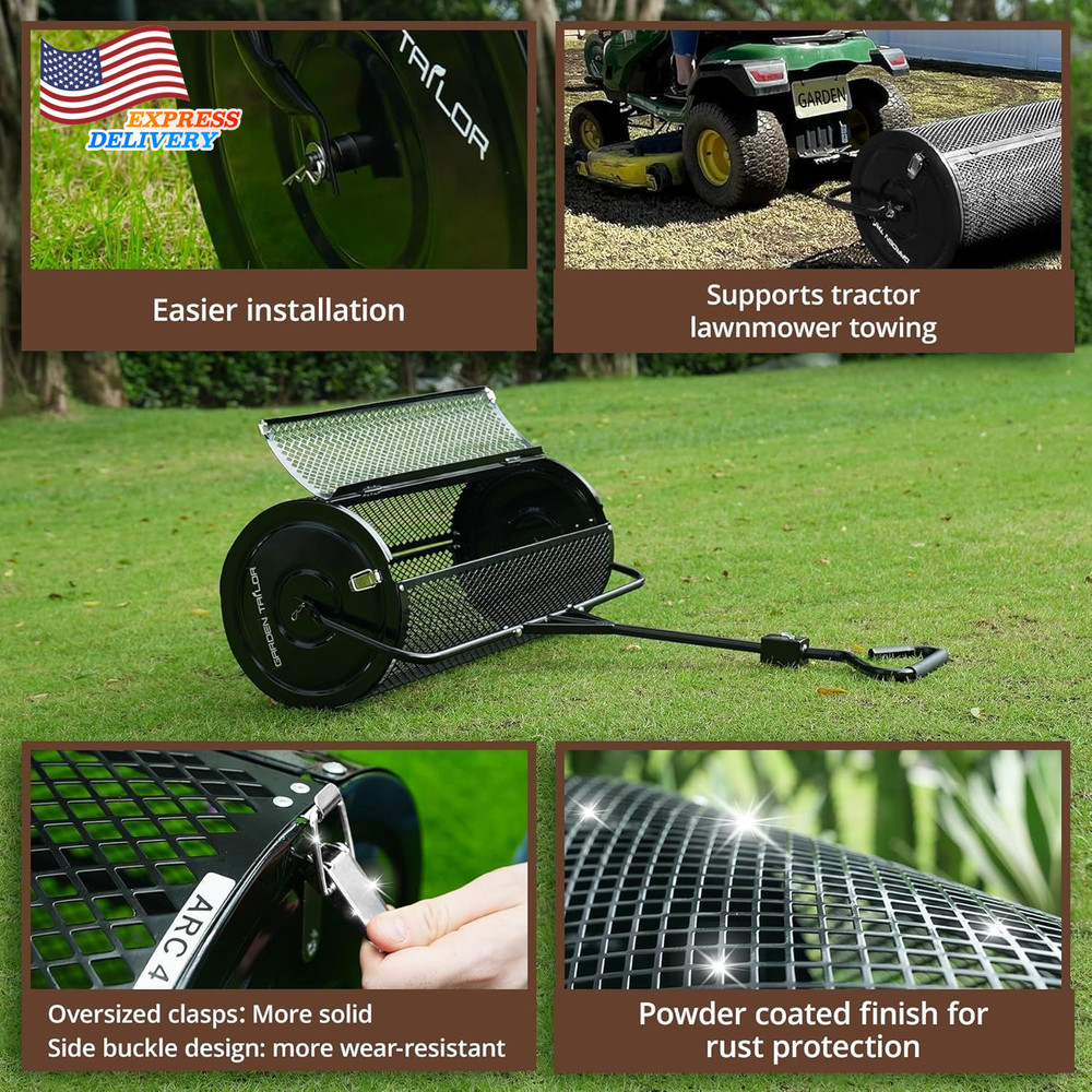 Compost Spreader 44" Towable Peat Moss Spreader with Installation Accessories US