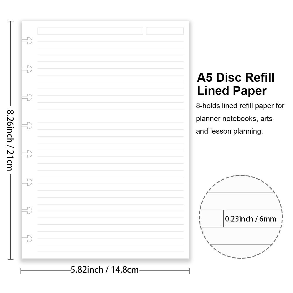 Junior Size Discbound Refill Paper - 8 Discs 300 Sheets, Clear,White