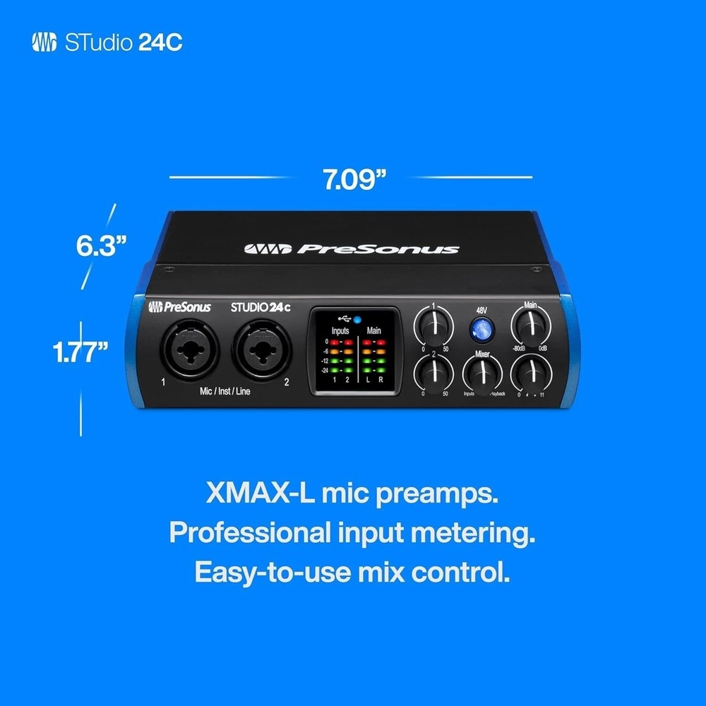2x2, 192 kHz, USB Audio Interface with Studio One DAW Recording Software
