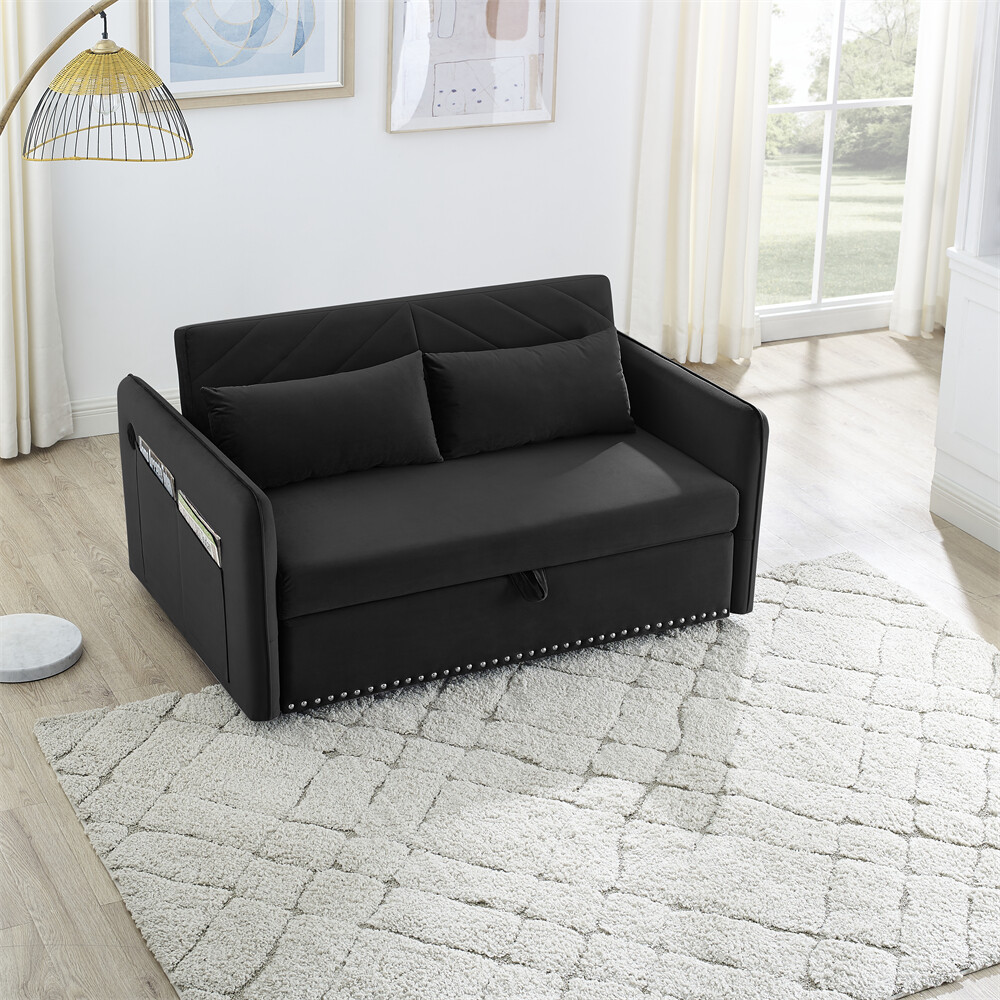 3-in-1 Sleeper Sofa Bed Adjustable sleeper with pull-out bed w/USB Port & Pillow