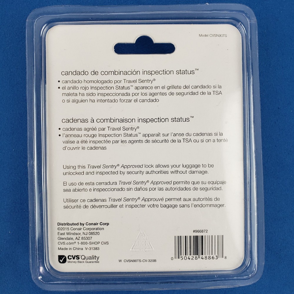 CVS TSA INSPECTION STATUS COMBINATION LOCK, Black Sealed