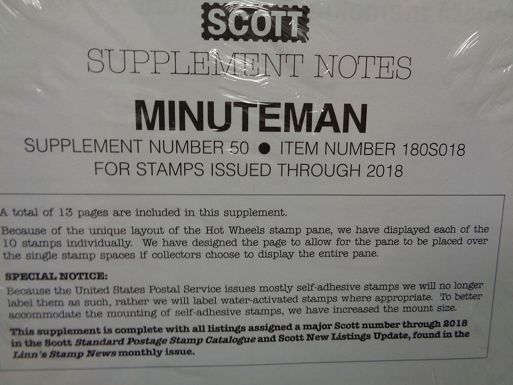 SCOTT US Minuteman 2018 stamp album Latest supplement # 50 NEW UNOPENED