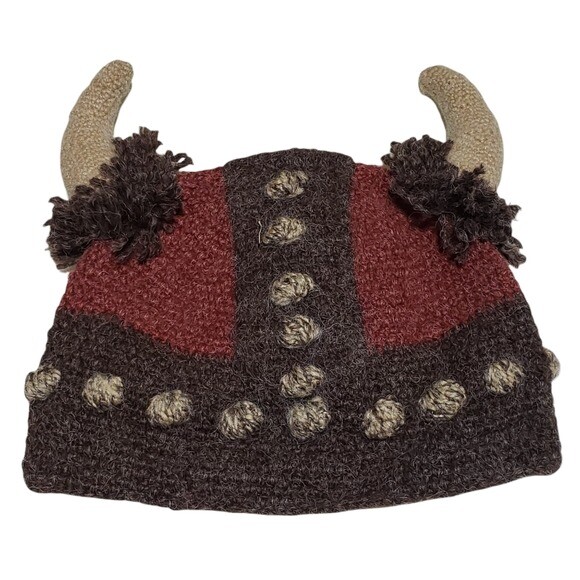 Hand Knit Horned Viking Hat