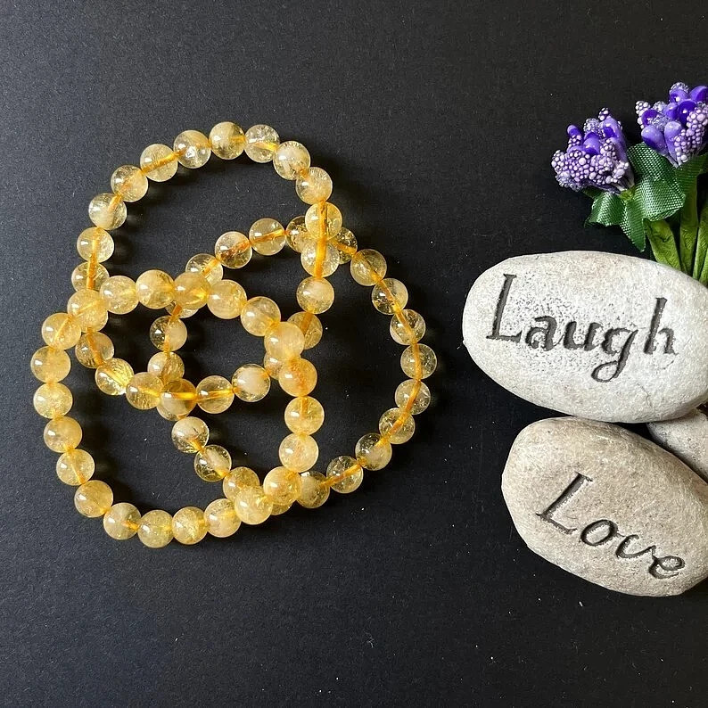 Natural Citrine Stone Bracelet Yellow Crystal Stretch Bracelet