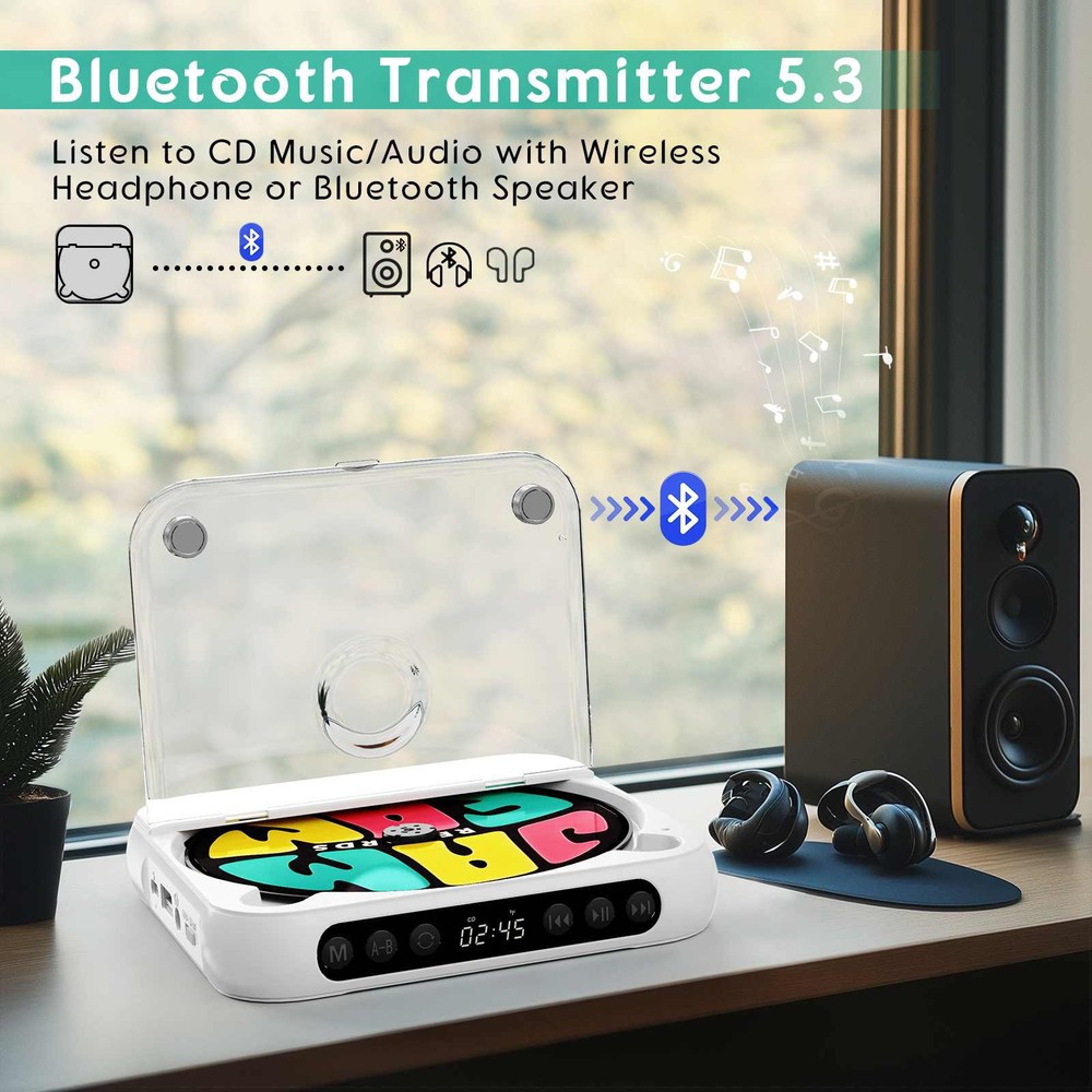 1PC Versatile CD Player 5V2A BT 5.3 CD/CD-R/CD-RW/MP3/WAV Essential For Learning