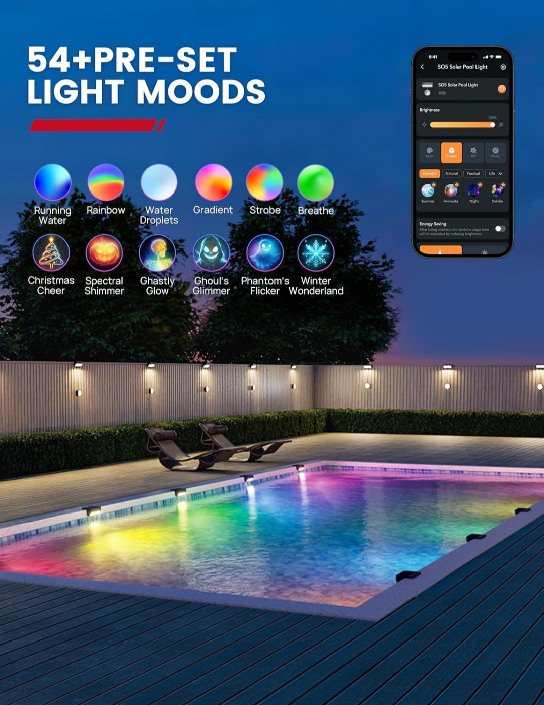 2 Pack Solar Pool Lights Submersible LED With Remote 16 Million Colors 54 Modes