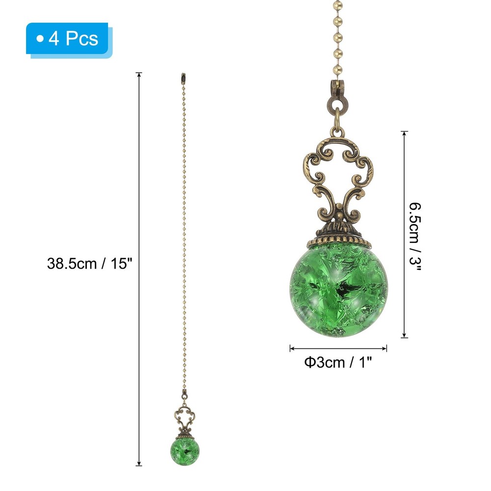 15" Ceiling Fan Pull Chain, 4 Pcs Crystal Pull Chain Fan Connector Vintage Ce...
