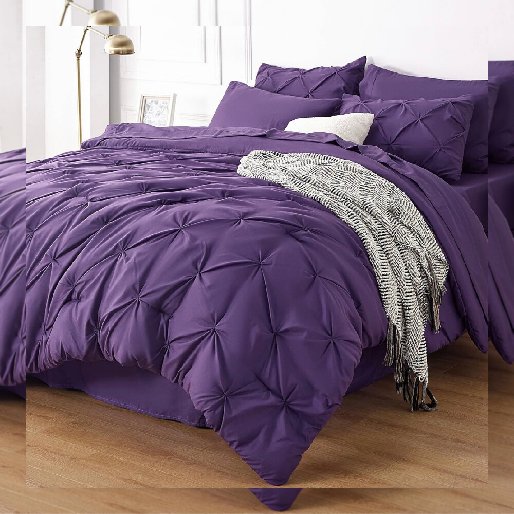 Bedsure King Size Comforter Set - Bedding 7 Pieces, King, Purple