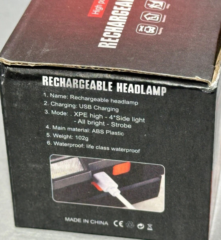 New Bright LED Rechargeable Headlight/Flashlight USB Charging Waterproof 4 Modes