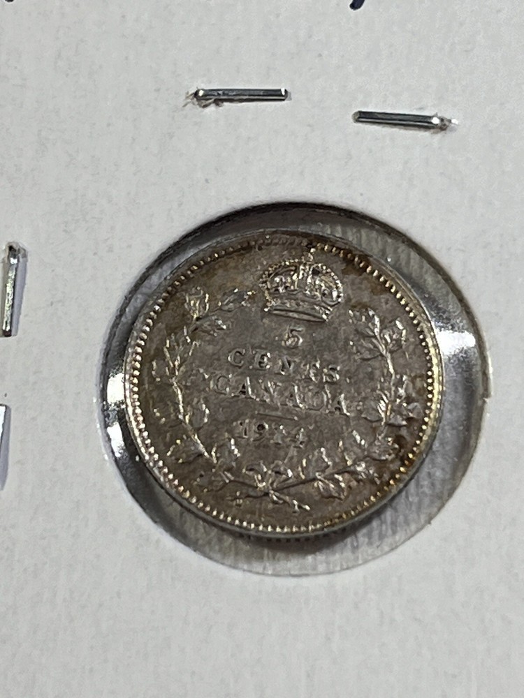1914 Canada 5 Cents Small Silver Coin Cleaned