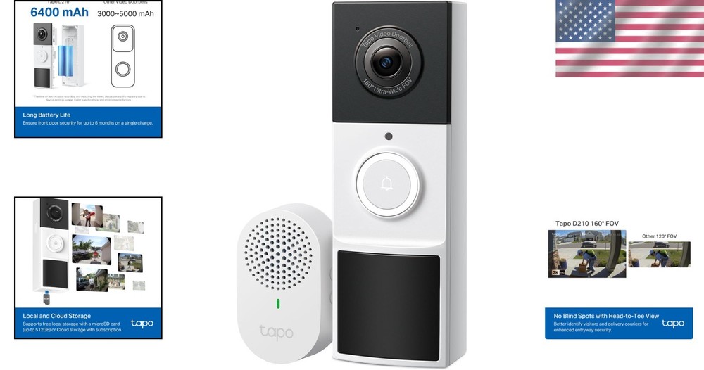 Smart Video Doorbell D210 - 2K Resolution, Two-Way Audio & Secure Storage