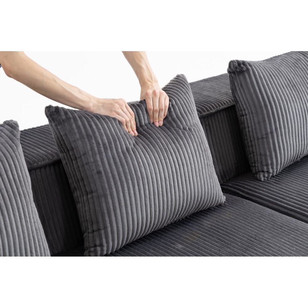 Dark Gray Corduroy Modular Sectional Sofa, 3-Seat Deep Seating