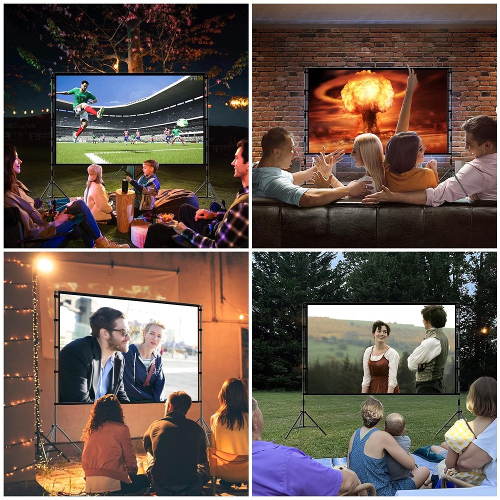 Projector Screen with Stand, 100 inch Portable Projector Screen Black Backing...