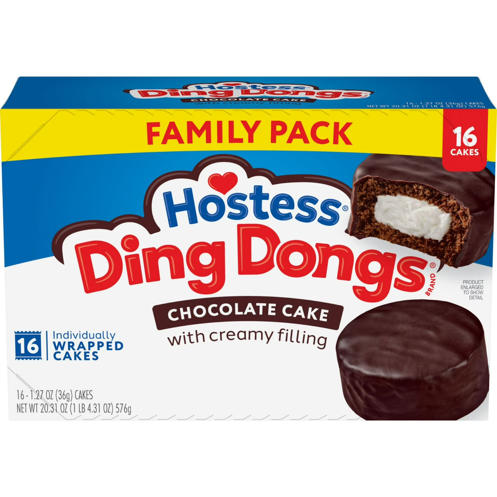 Hostess Ding Dongs Snack Cakes, Chocolate Flavor, 20.31 oz Box (16 Count)