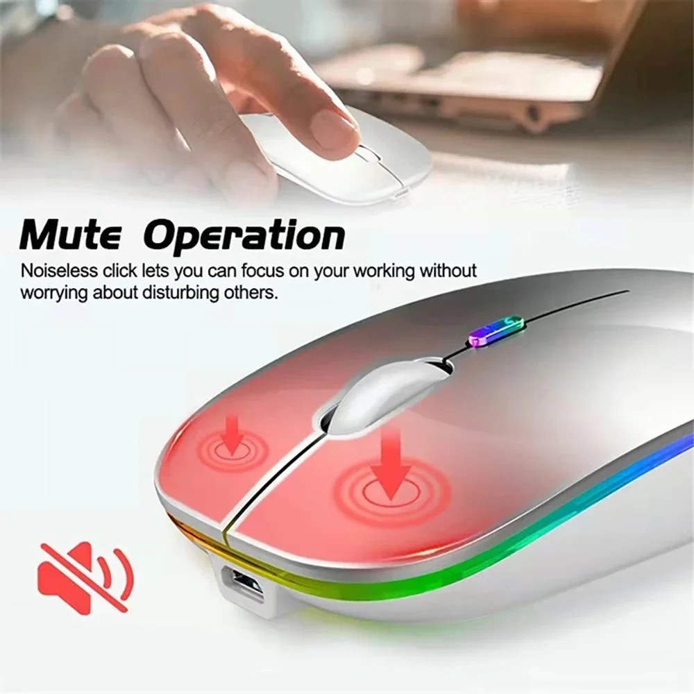 Wireless Mouse For Laptop PC Bluetooth RGB Rechargeable Mouses Wireless Computer