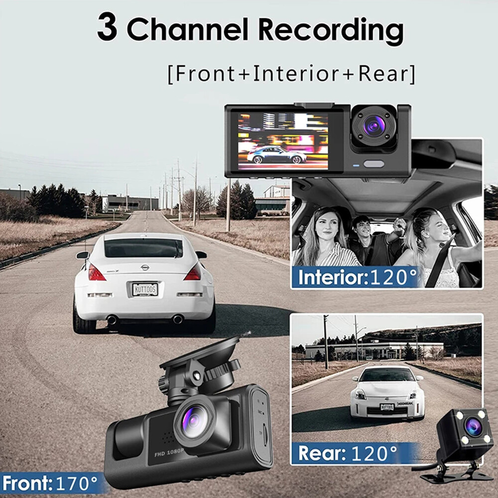 32GB Dash Cam for Car Security Camera Front & Rear & Inside Vehicle Dash Camera