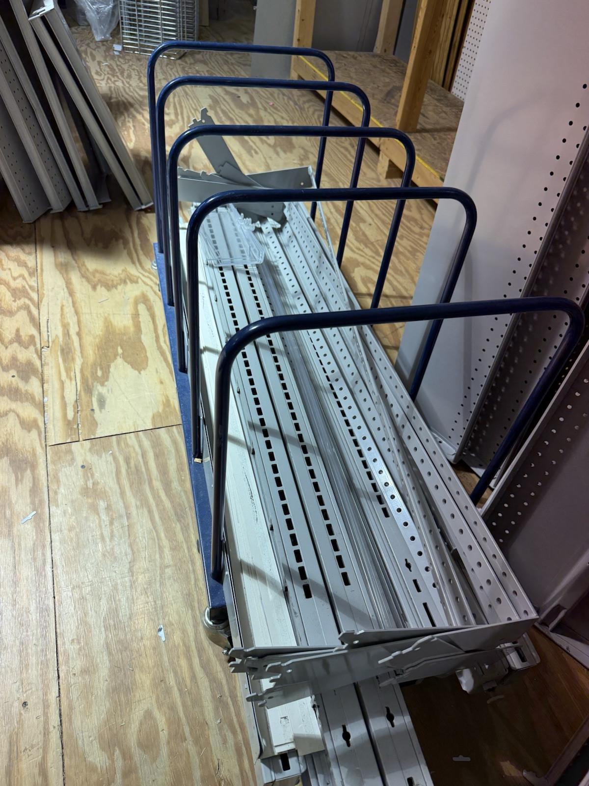 HUGE lot of pallets of Used Lozier Shelving shelves, components, glass cases