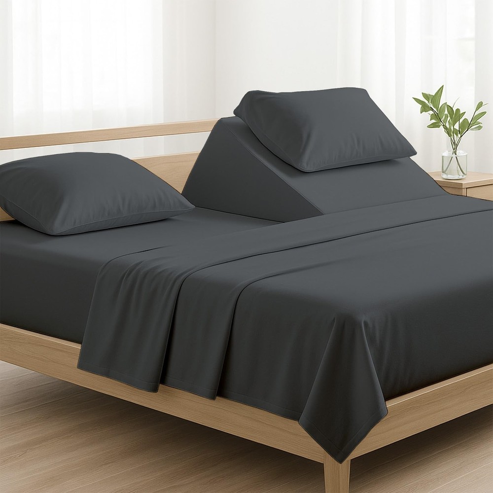 4 Piece Top Split King Sheets Sets for Adjustable Bed, 100% Egyptian Cotton B...