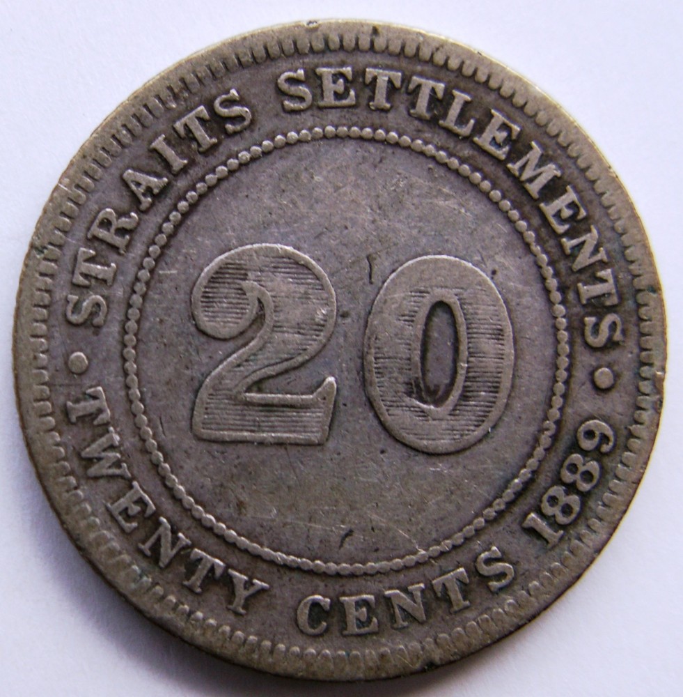 STRAITS SETTLEMENTS /  SILVER 20 TWENTY CENTS 1889