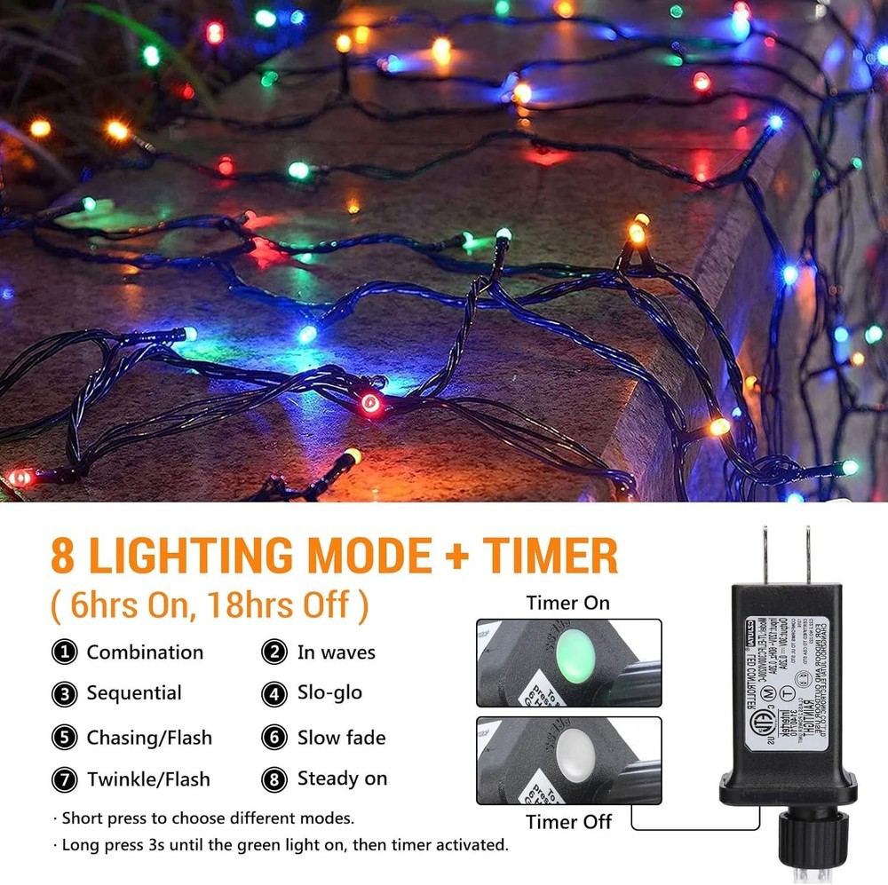 328FT 1000LED String Lights Outdoor Waterproof 8 Modes Timer Multicolor