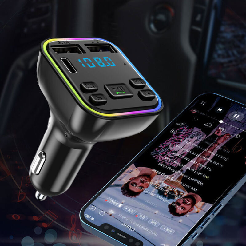Bluetooth 5.0+ Car BT Wireless FM Transmitter Adapter Hands-Free 2USB PD Charger