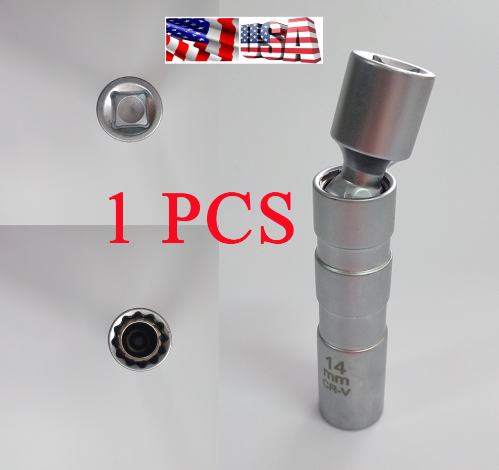 1X 14mm3/8"Drive Magnetic Thin Wall Wobble Spark Plug Sleeve Socket Removal Tool