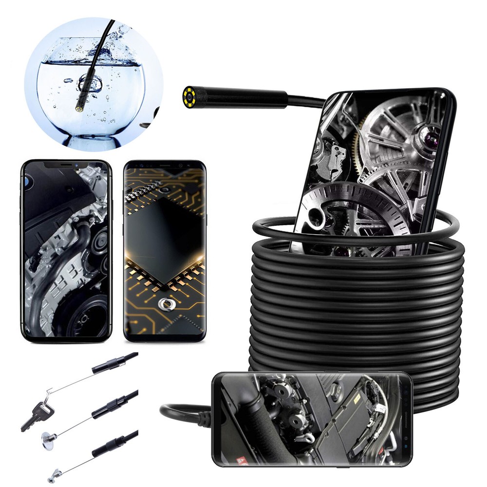 5M 6LEDs Snake Endoscope Borescope 8/7mm Inspection USB Camera Scope For Android