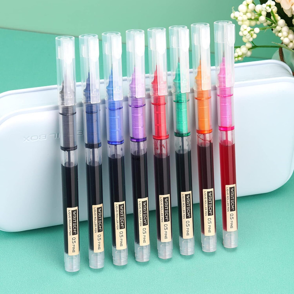 Rolling Ball Quick Dry 0.5 mm Extra Fine Point 10 Pcs Liquid Rollerba...