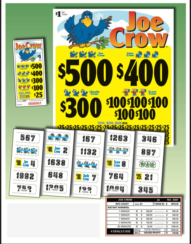 Pull Tab Ticket - Hard Card - Game - Holder - Joe Crow - 3,976 ct