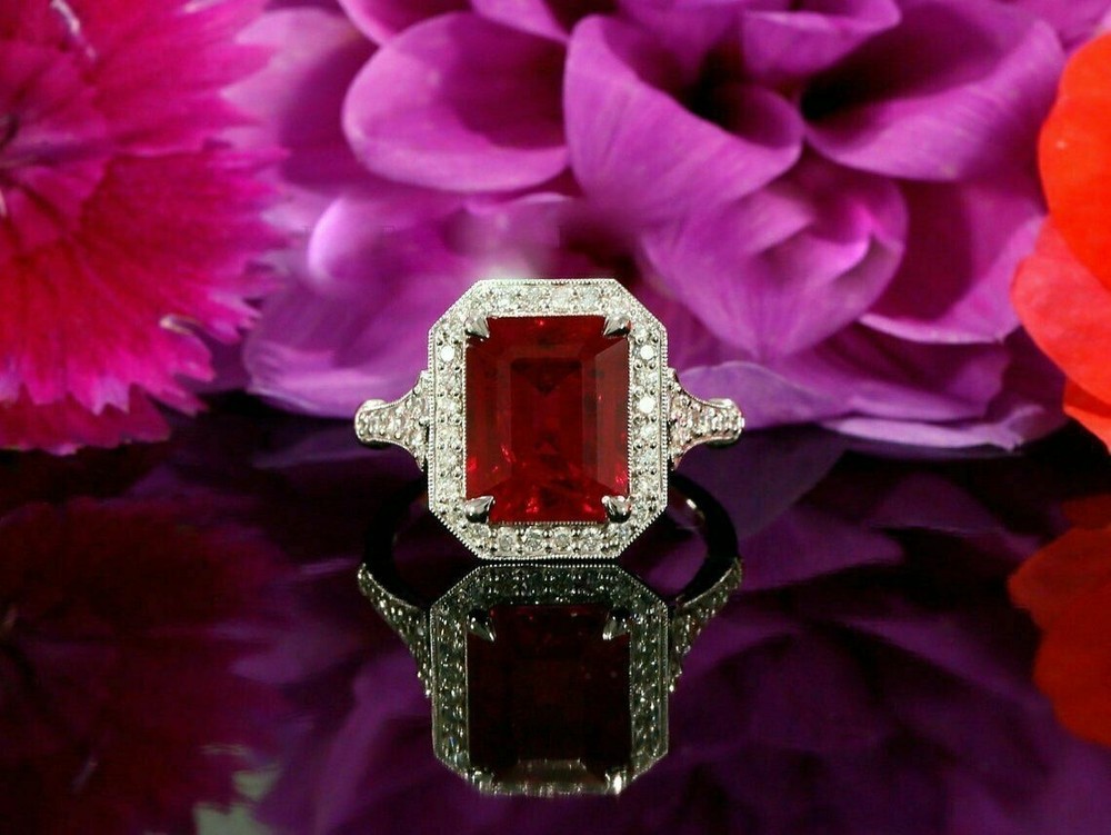 2.92 Ct Emerald Cut Natural Ruby Diamond Wedding Ring for her 14K White Gold