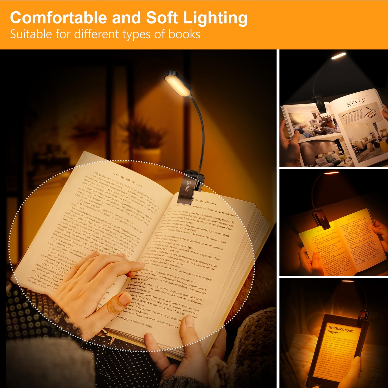 Gritin 16 LED Rechargeable Book Light for Reading in Bed- One Size, ‎Black