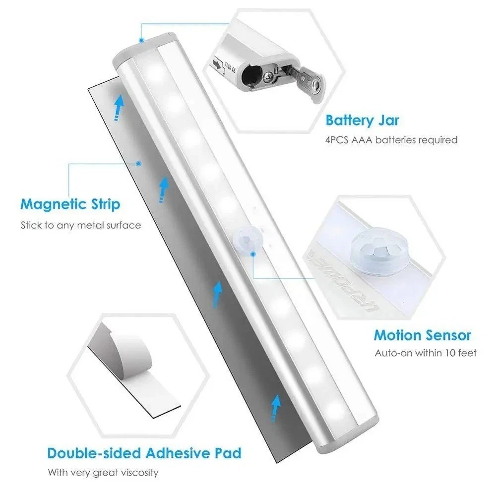 Under Cabinet Lights, 10 LED Motion Sensor Closet Lights, Wireless - 4 Pack