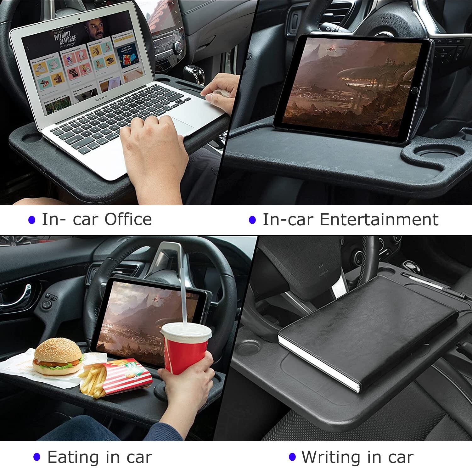 Car Steering Wheel Tray Desk Two Sided For Laptop Drink Food Work Table Holder
