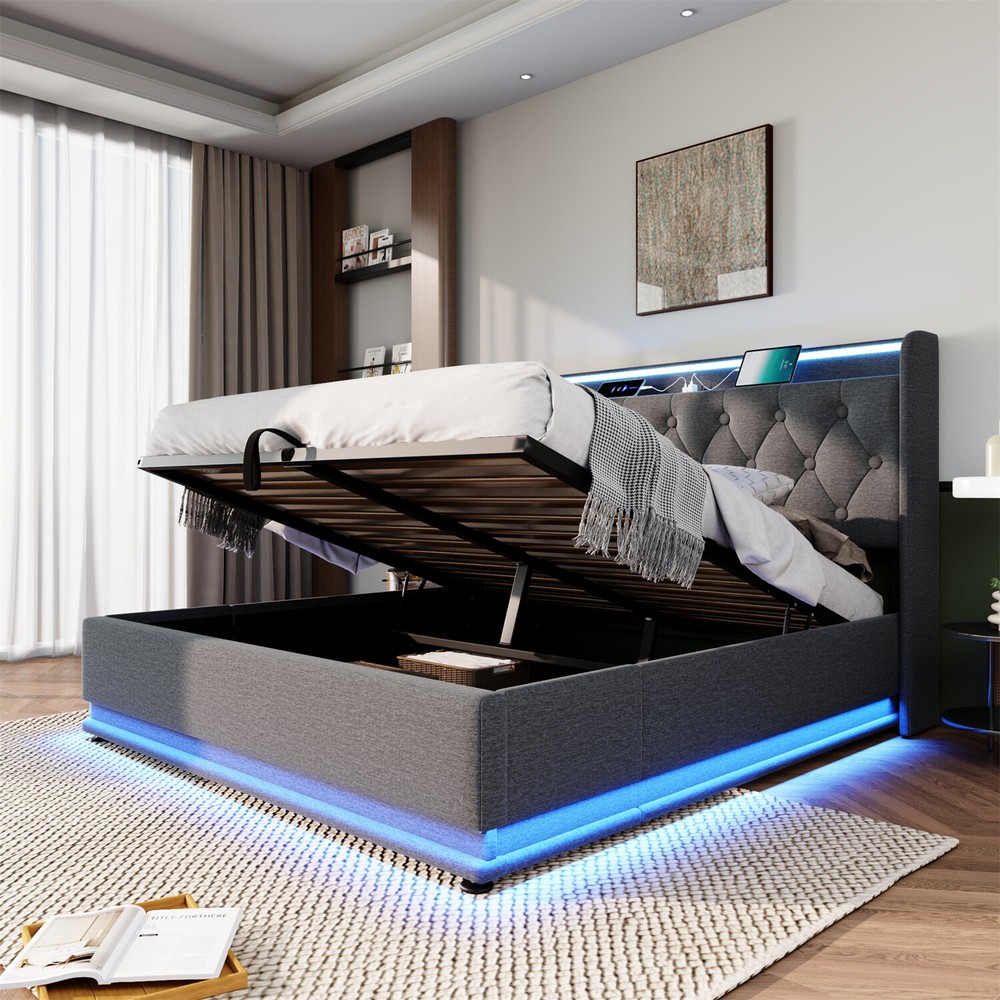 Twin/Full/Queen/King Size Upholstered Platform Bed with Hydraulic Storage System