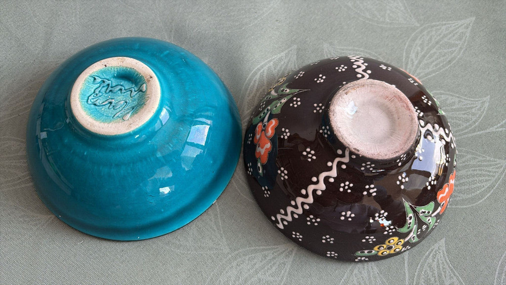 Vintage Glazed Ceramic Bowl Pair