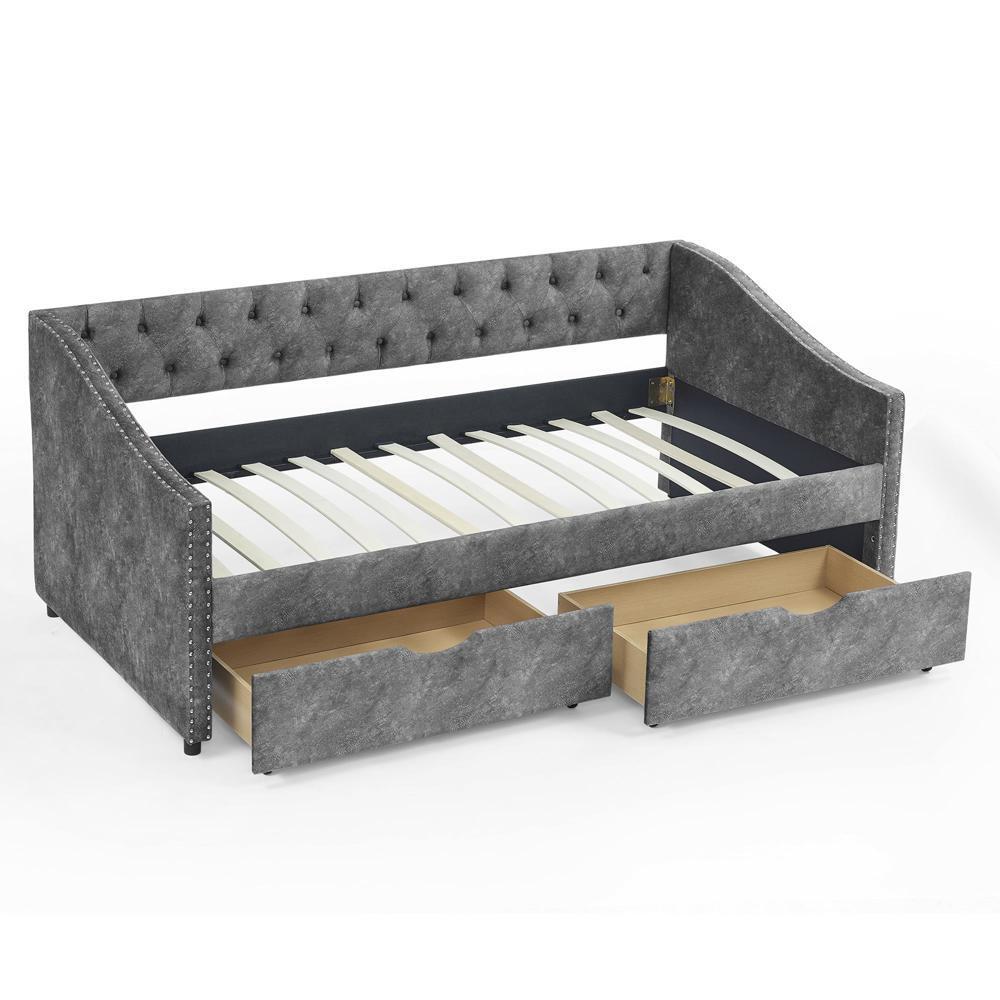 Storage Function Twin Size Daybed Upholstered Tufted Sofa Bed w/Button on Back